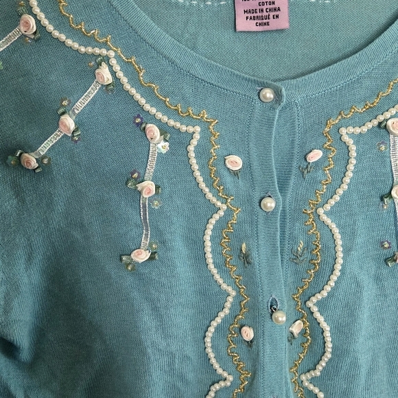 Y2K Kenzie Girl | Blue Embellished Cropped Shrug Cardigan Sweater Size XXS - Picture 3 of 6